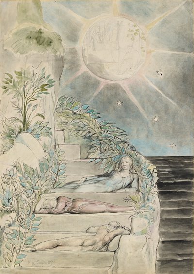 Dante y Estacio durmiendo, Virgilio observando ilustración de la 