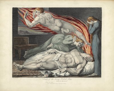 Muerte del Hombre Malvado Fuerte, ilustración de "The Grave" de Robert Blair, grabado por Louis Schiavonetti de William Blake
