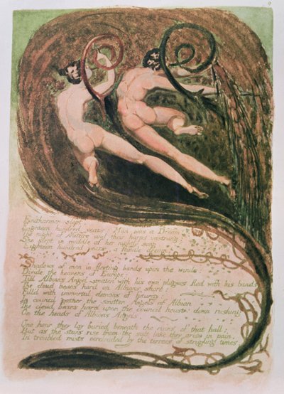 Europa una profecía; Entharmon durmió, Mildews Blighting Ears of Corn, c.1794 de William Blake