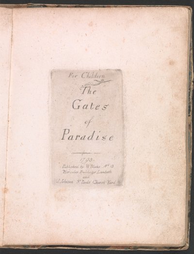 Para niños. Las puertas del paraíso, Placa 2, Página del título de William Blake