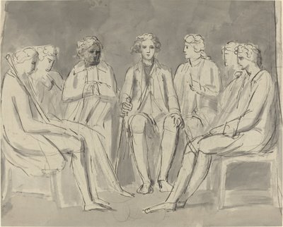 Grupo de hombres sentados en un círculo [recto] de William Blake