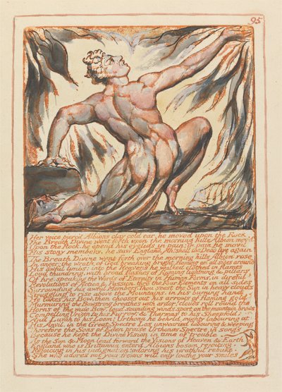 Jerusalén, Placa 95, Su voz perforó la fría oreja de arcilla de Albión.... de William Blake