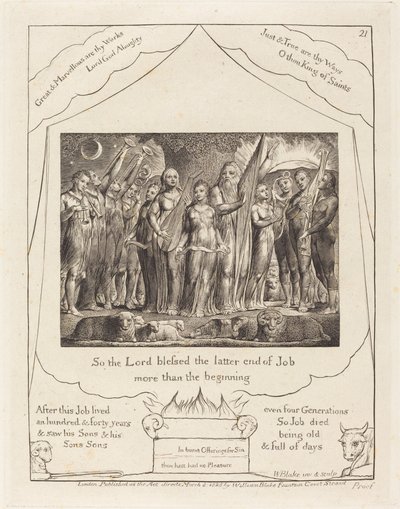 Job y su esposa restaurados a la prosperidad de William Blake