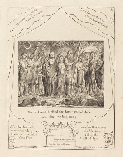 Job y su esposa restaurados a la prosperidad de William Blake