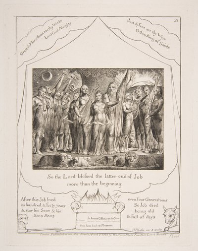 Job y su esposa restaurados a la prosperidad, de Ilustraciones del Libro de Job, 1825-26 de William Blake