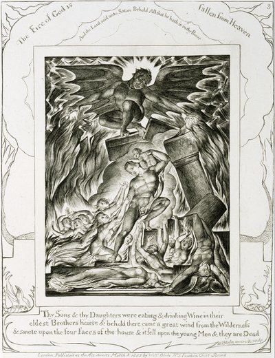 Los hijos e hijas de Job, abrumados por Satanás de William Blake