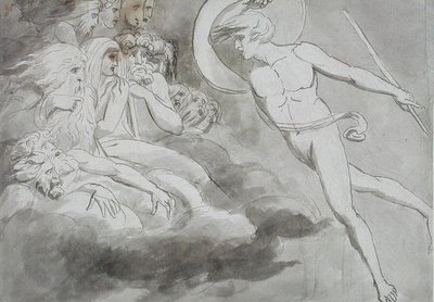 Satanás acercándose a la corte del caos de William Blake
