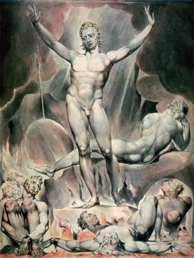 Satanás despertando a los ángeles rebeldes, 1808 de William Blake