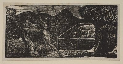 Pastor ahuyenta a un lobo, de Pastorales de Virgilio de Thornton, 1821 de William Blake