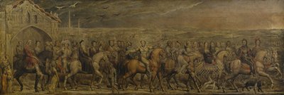 Sir Jeffrey Chaucer (c.1342-1400) y los Nueve y Veinte Peregrinos en su Viaje a Canterbury (temple sobre lienzo) de William Blake