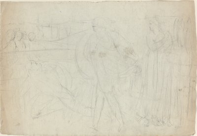 Boceto de un espadachín de pie sobre su oponente derrotado de William Blake