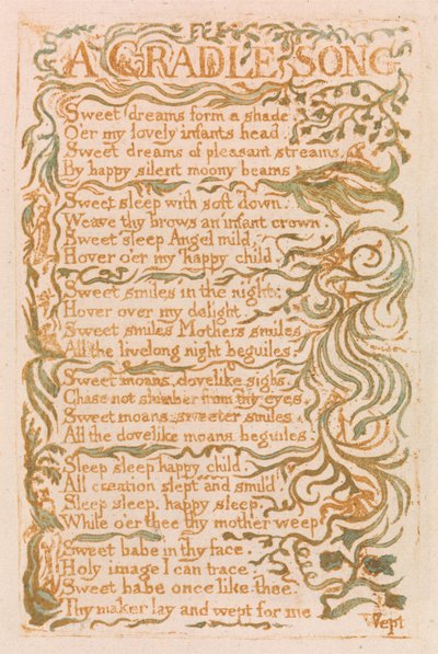 Canciones de Inocencia, Lámina 18, Canción de Cuna (Bentley 16) de William Blake