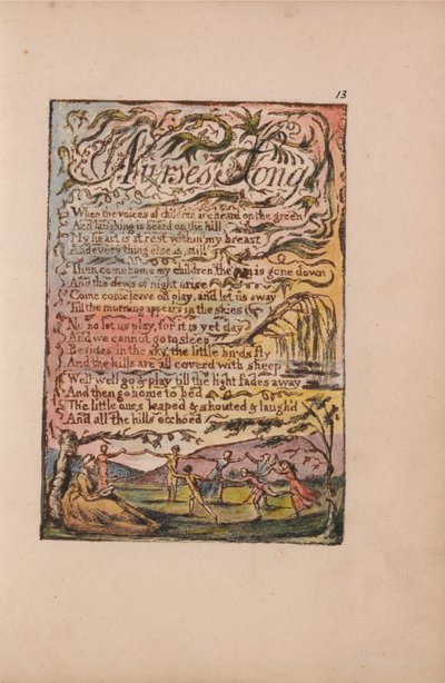Canciones de inocencia y de experiencia, Placa 13, Canción de la enfermera (Bentley 24) de William Blake