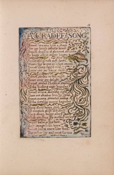 Canciones de inocencia y de experiencia, lámina 16, Una canción de cuna (Bentley 16) de William Blake