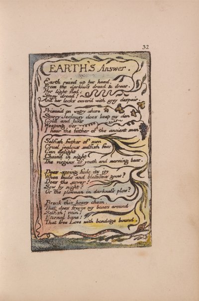 Canciones de Inocencia y de Experiencia, Lámina 32, La Respuesta de la Tierra (Bentley 31) de William Blake