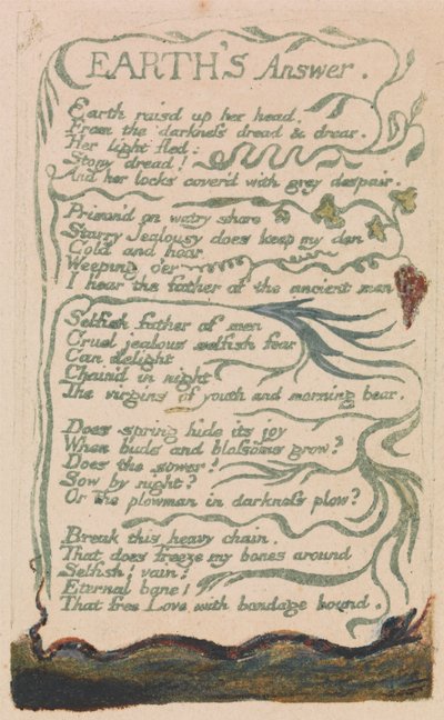 Canciones de la inocencia y de la experiencia, plancha 35, "La respuesta de la Tierra" (Bentley 31) de William Blake