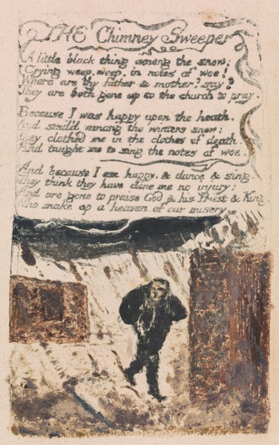Canciones de la inocencia y de la experiencia, lámina 45, "El deshollinador" (Bentley 37) de William Blake