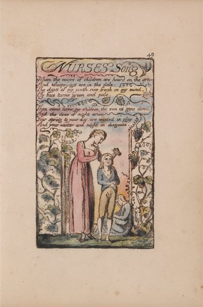 Canciones de Inocencia y de Experiencia, Placa 49, Canción de la Enfermera (Bentley 38) de William Blake