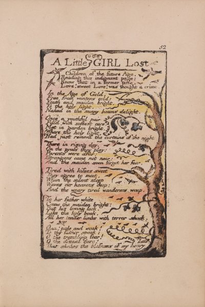 Canciones de Inocencia y de Experiencia, Placa 52, Una Niña Perdida (Bentley 51) de William Blake