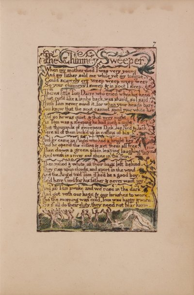 Canciones de Inocencia y de Experiencia, Lámina 7, El Deshollinador (Bentley 12) de William Blake