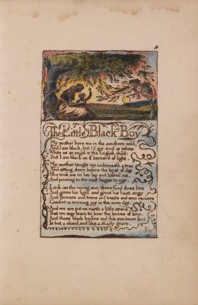 Canciones de Inocencia y de Experiencia, Placa 8, El Pequeño Niño Negro (Bentley 9) de William Blake