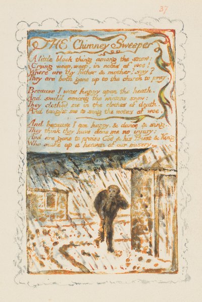 Canciones de inocencia y de experiencia: El deshollinador, ca. 1825 de William Blake