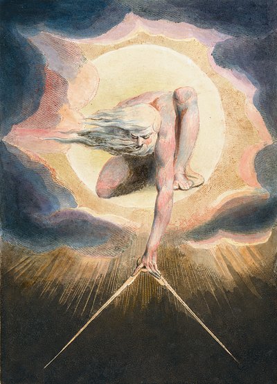 El Anciano de los Días - Urizen midiendo el mundo material. Ilustración del frontispicio del libro “Europe. To Prophecy.” Dibujo de William Blake (1757-1827) de William Blake