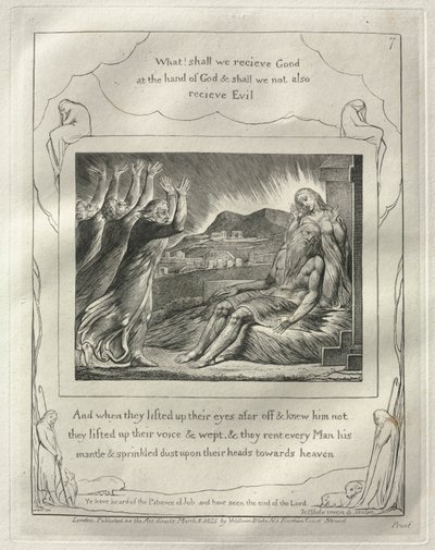 El Libro de Job: No. 7, Y cuando alzaron sus ojos de lejos y no lo reconocieron, alzaron sus voces y lloraron de William Blake