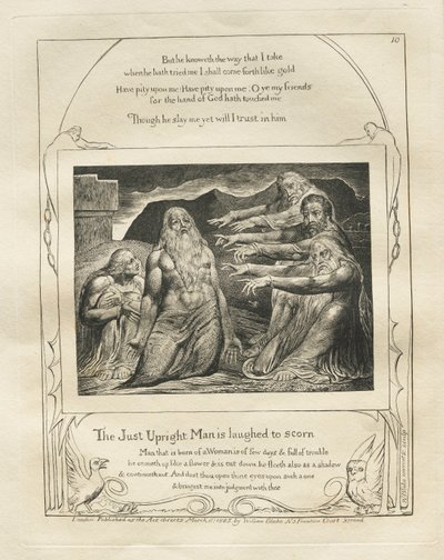The Book of Job:  Pl. 10, The Just Upright Man is Laughed to Scorn de William Blake