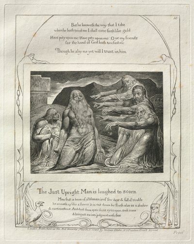 El libro de Job: Pl. 10, El hombre justo y recto es ridiculizado, 1825 de William Blake
