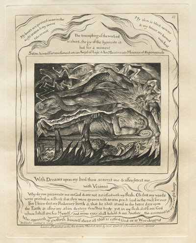 El libro de Job: Pl. 11, Con sueños en mi cama me asustas y me aterras..., 1825 de William Blake