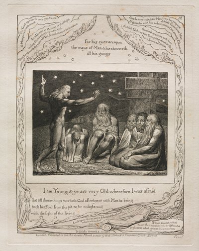 El Libro de Job: Pl. 12, Soy joven y ustedes son muy viejos por lo que tuve miedo de William Blake