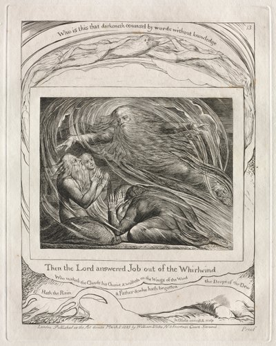 El Libro de Job: Pl. 13, Entonces el Señor respondió a Job desde el torbellino de William Blake