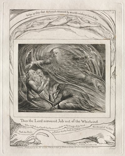 El libro de Job: Pl. 13, Entonces el Señor respondió a Job desde el torbellino, 1825 de William Blake