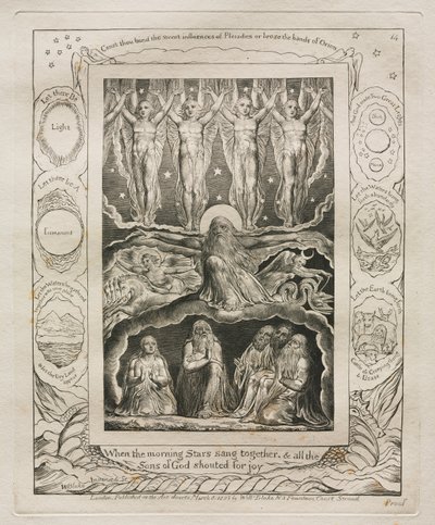 El Libro de Job: Pl. 14, Cuando las estrellas de la mañana cantaban juntas, y todos los hijos..., 1825 de William Blake