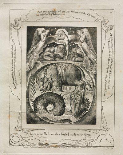 El Libro de Job: Pl. 15, He aquí ahora Behemoth que hice contigo, 1825 de William Blake