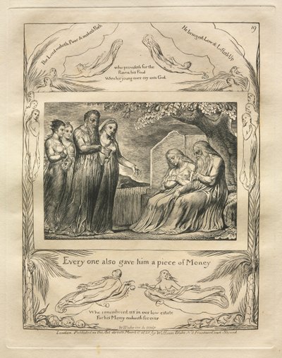 El Libro de Job: Pl. 19, Cada uno también le dio una pieza de dinero, 1825 de William Blake