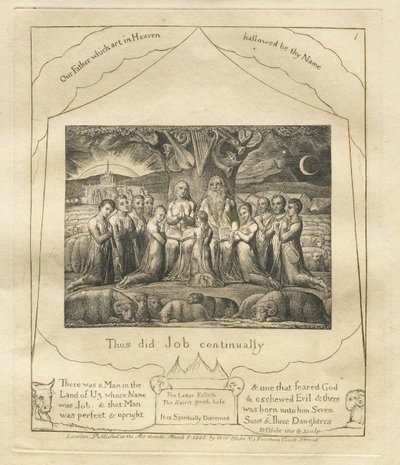 El Libro de Job: Pl. 1, Así hizo Job continuamente, 1825 de William Blake