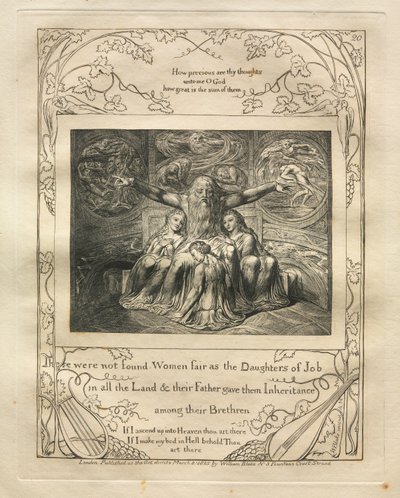 El Libro de Job: Pl. 20, No se encontraron mujeres tan bellas como las hijas de Job en toda la tierra de William Blake
