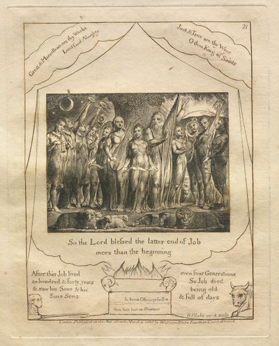 The Book of Job:  Pl. 21, So the Lord blessed the latter end of Job / more than the beginning de William Blake