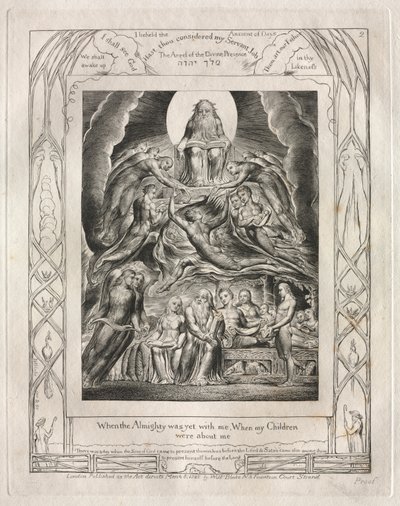 El Libro de Job: Pl. 2, Cuando el Todopoderoso aún estaba conmigo, cuando mis hijos / estaban a mi alrededor de William Blake