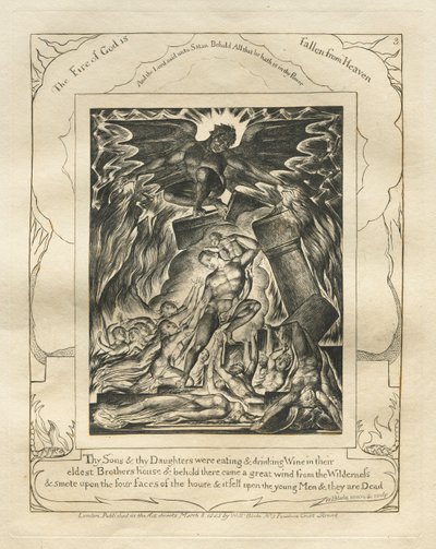 El libro de Job: Pl. 3, Tus hijos y tus hijas estaban comiendo y bebiendo vino..., 1825 de William Blake