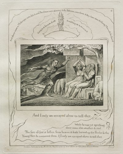 El libro de Job: Pl. 4, Y solo yo he escapado para contártelo, 1825 de William Blake