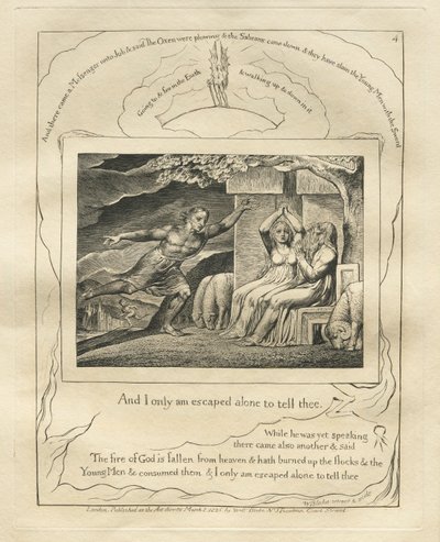 El Libro de Job: Pl. 4, Y solo yo he escapado para contártelo, 1825 de William Blake
