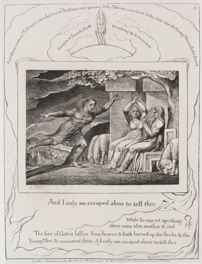 El Libro de Job: Pl. 4, y solo yo he escapado para contártelo, 1825 de William Blake