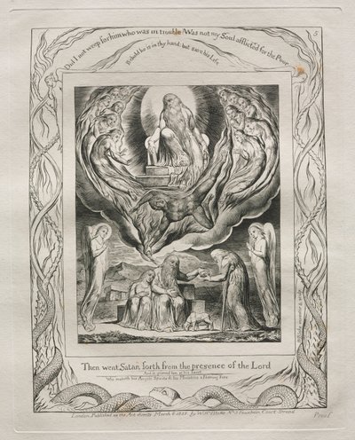 El Libro de Job: Pl. 5, Entonces Satanás salió de la presencia del Señor de William Blake