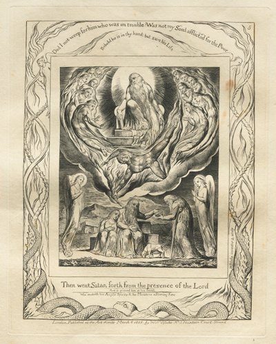 El Libro de Job: Pl. 5, Entonces Satanás salió de la presencia del Señor de William Blake