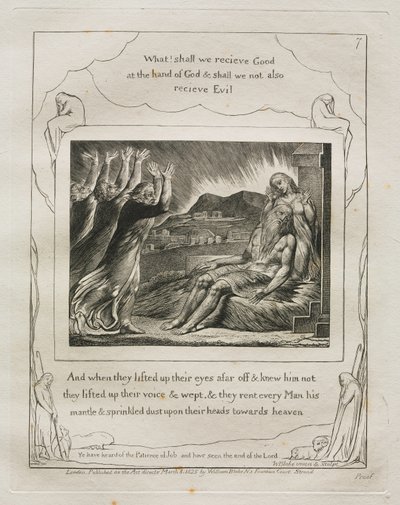 El Libro de Job: Pl. 7, Y cuando levantaron sus ojos de lejos y no lo reconocieron / levantaron sus voces y lloraron de William Blake
