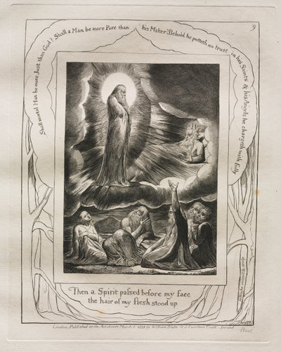El Libro de Job: Pl. 9, Entonces un espíritu pasó delante de mi rostro / el pelo de mi carne se erizó de William Blake