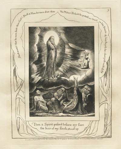 El Libro de Job: Pl. 9, Entonces un espíritu pasó delante de mi rostro, el cabello de mi carne se erizó, 1825 de William Blake